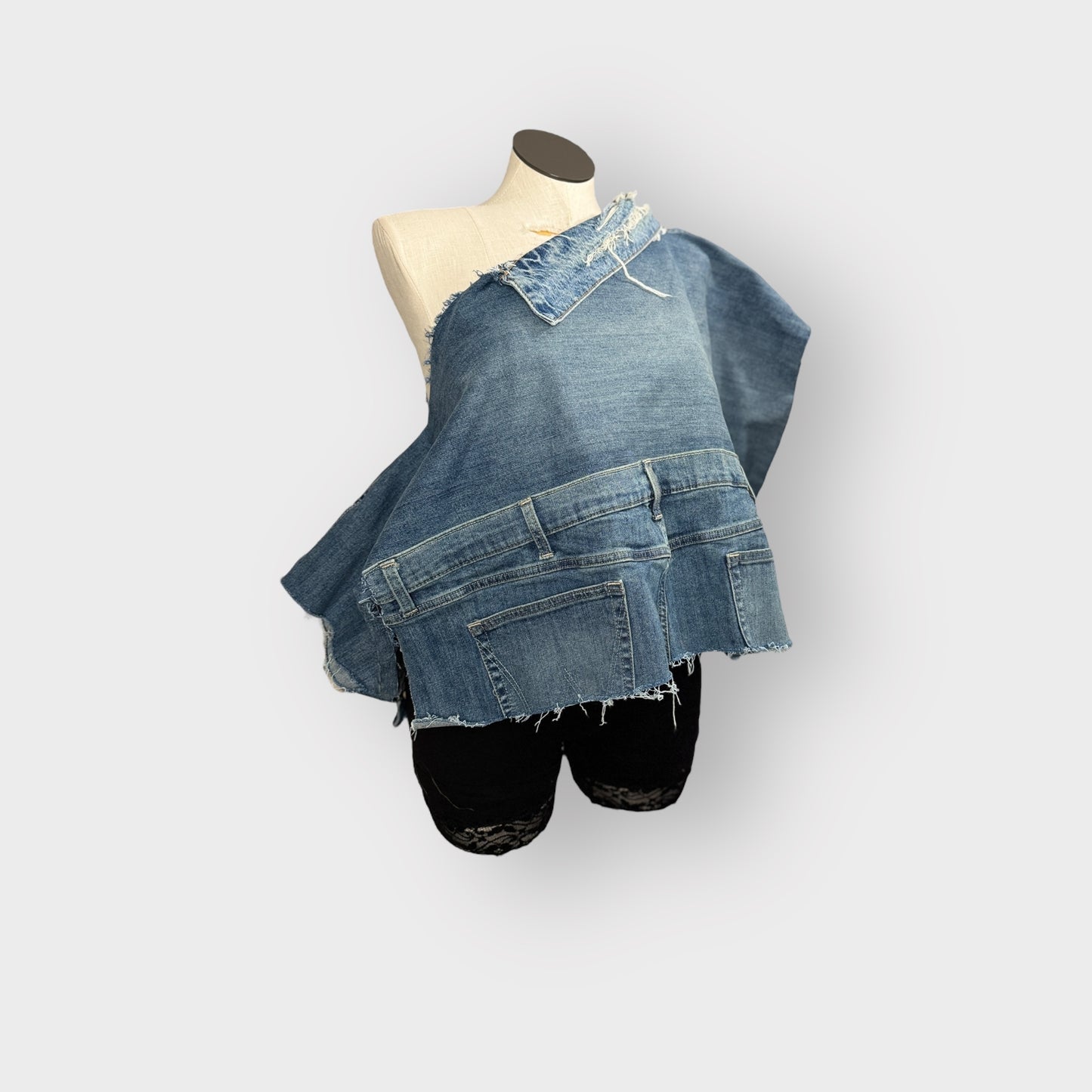 Off Shoulder Denim Poncho