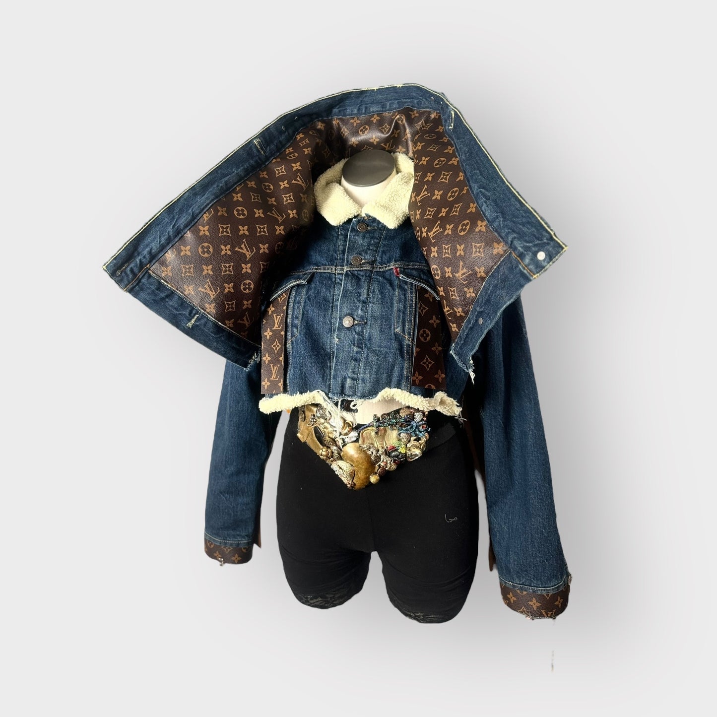 Denim Couture Designer Insp. Cowl Neck Cropped Jacket