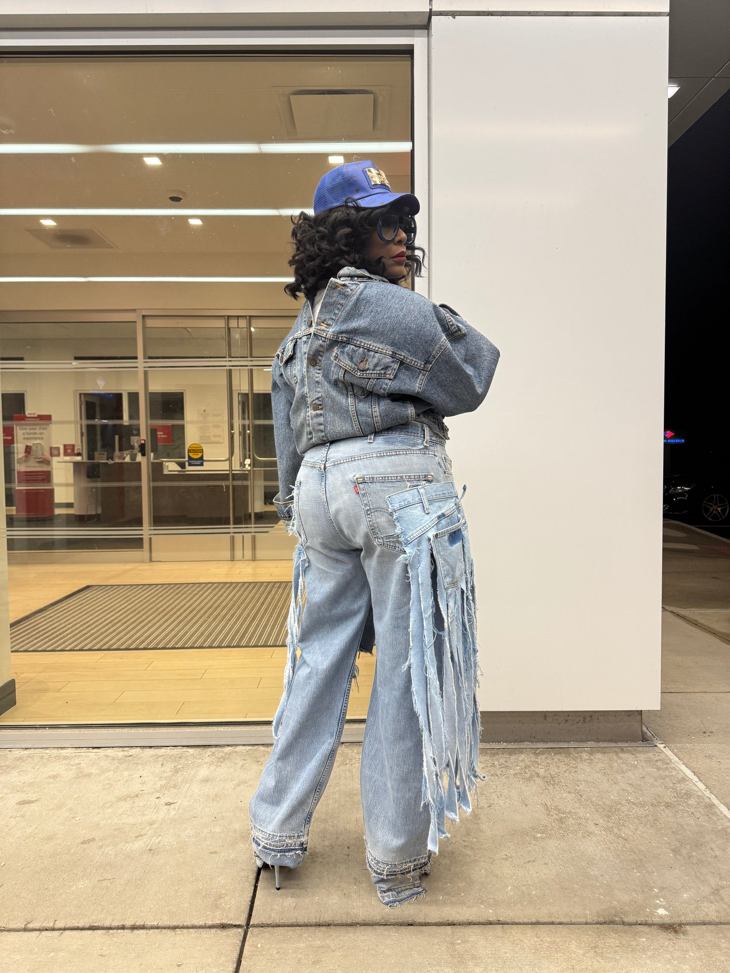 Double Denim Fringe Over Skirt Jeans