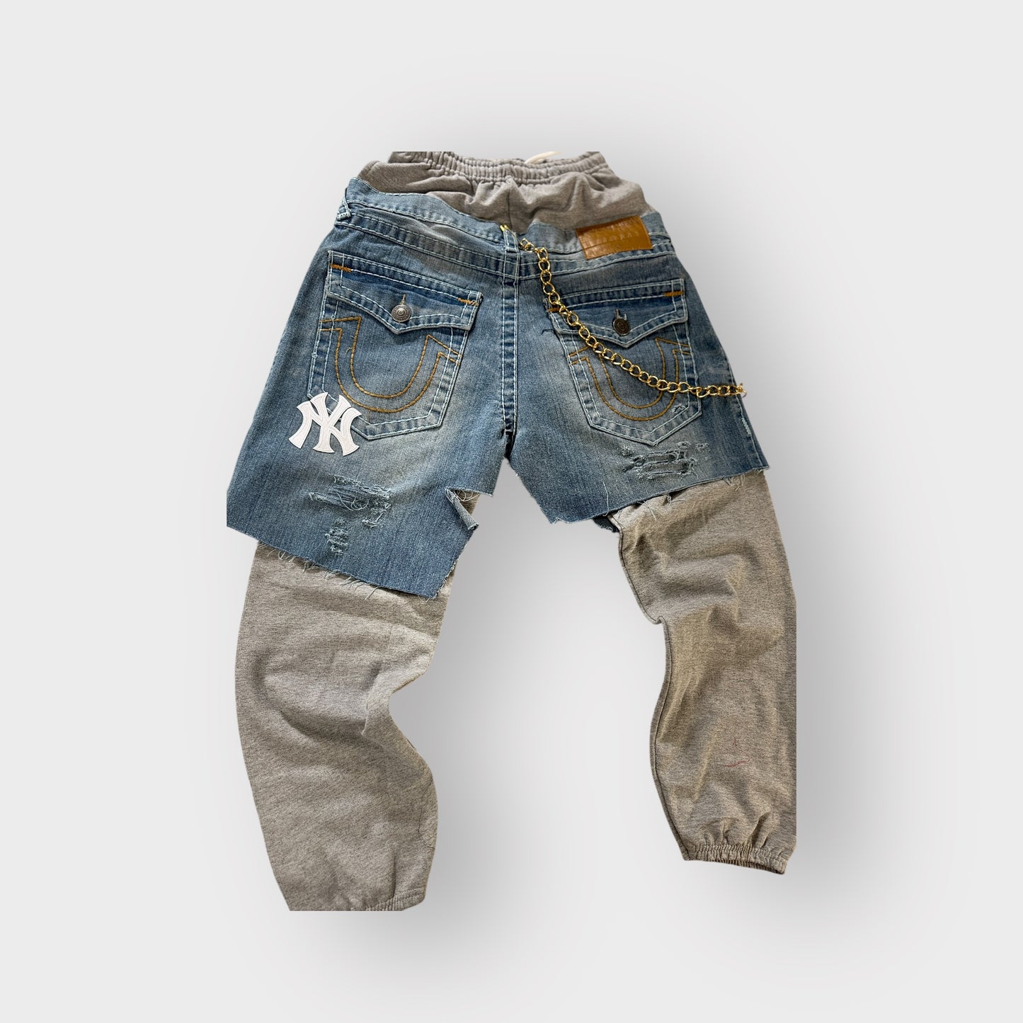Distressed Denim Layover Joggers