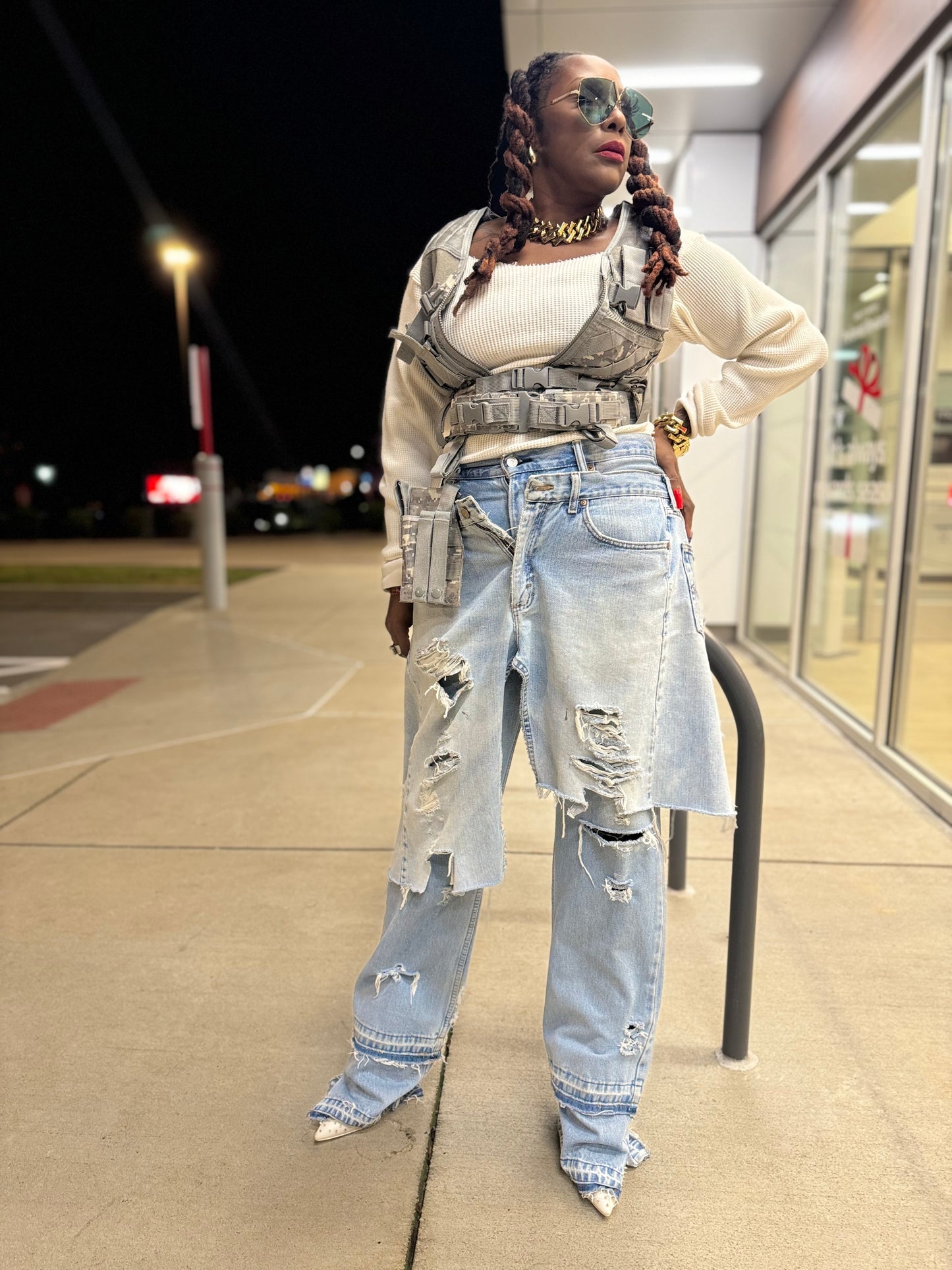 Demure Denim Street Style Over Skirt Jeans