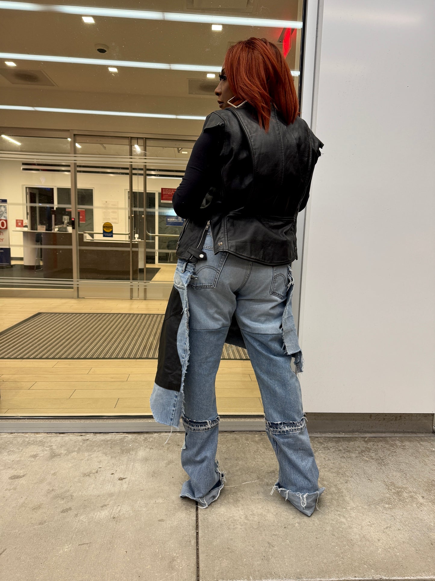 Double Denim Layover Patchwork Jeans