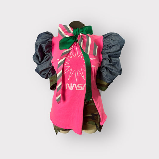 Hot Pink NASA Denim Couture Sleeve Tee