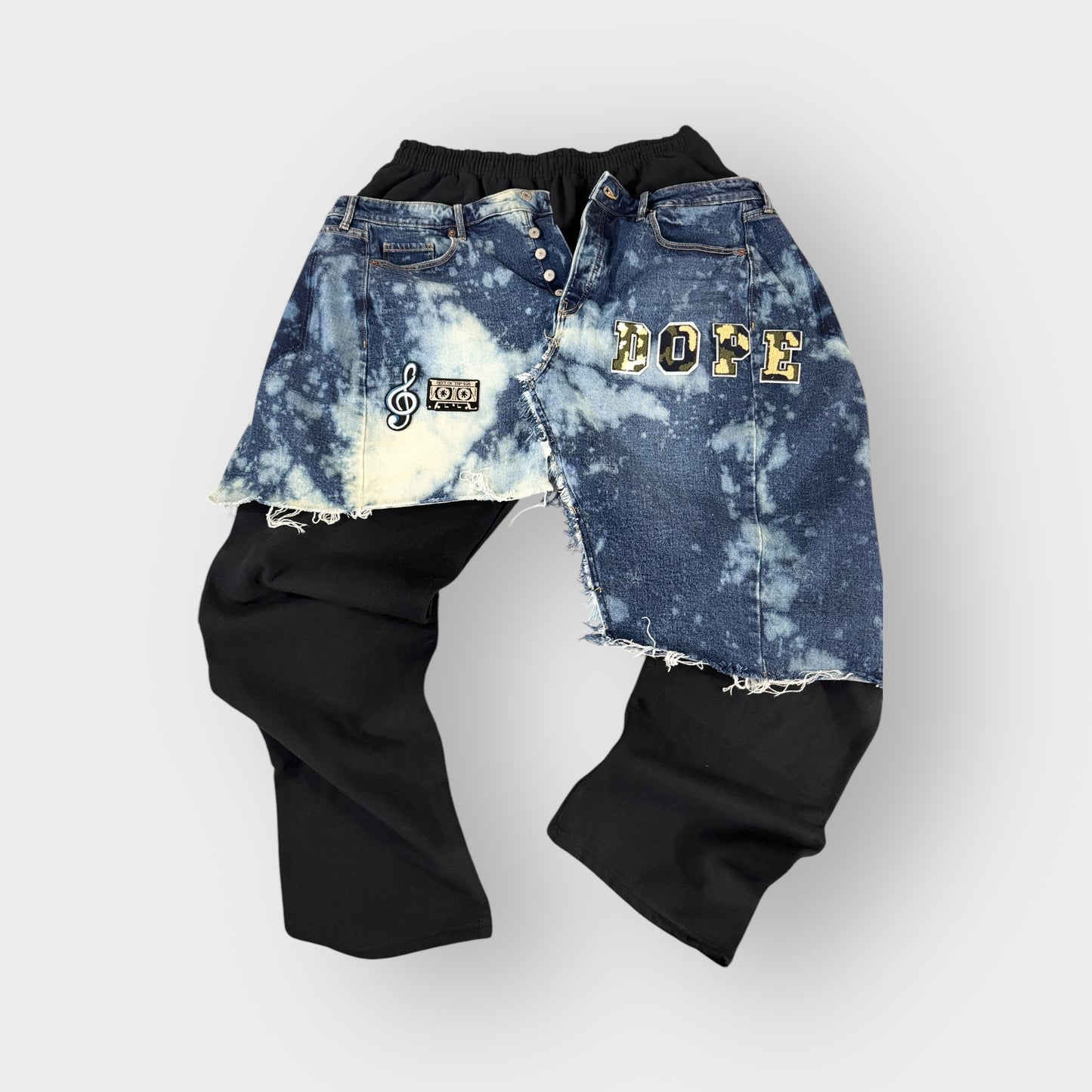 Denim Distressed Layover Joggers