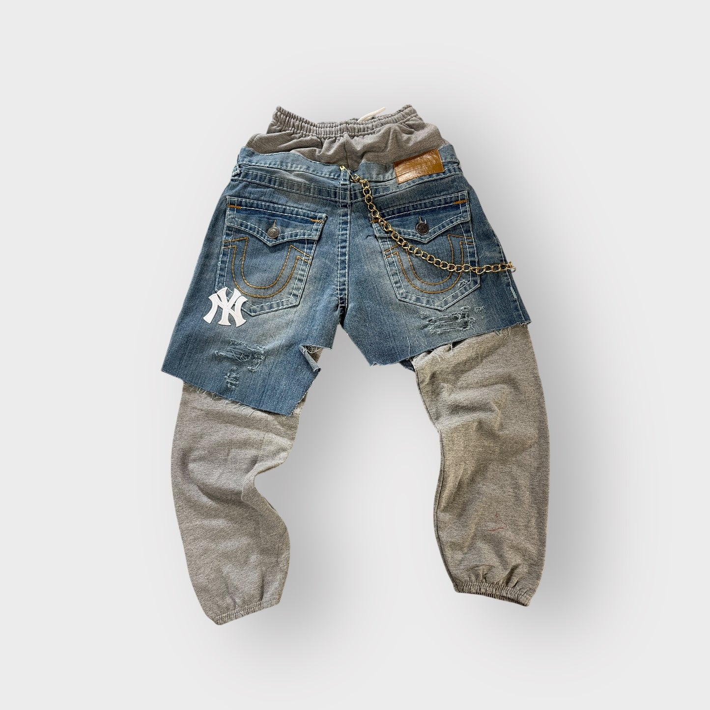 Distressed Denim Layover Joggers
