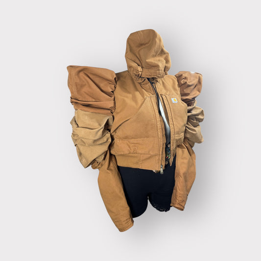 Workwear to Runway Hooded Cropped Puff Sleeve Bomber