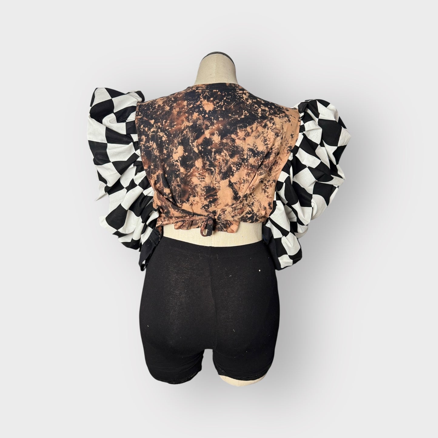Distressed Checkered Cropped Back Tee