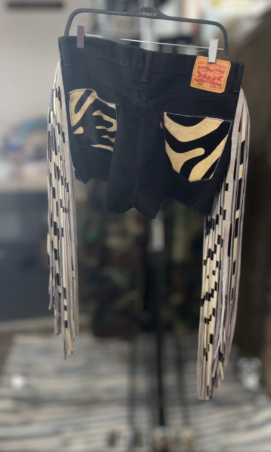 Custom Zebra Cowgirl Couture Fringe Shorts