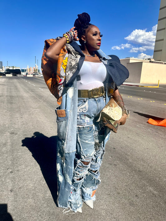 Distressed Denim Patchwork Jeans