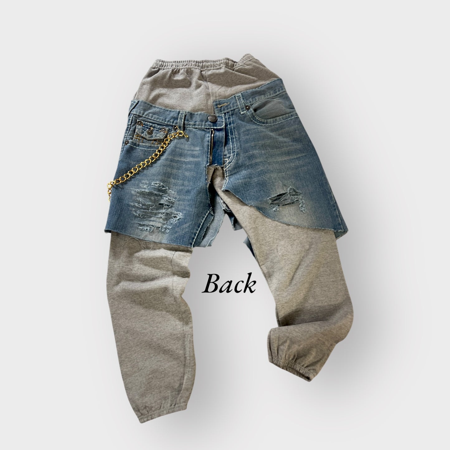 Distressed Denim Layover Joggers