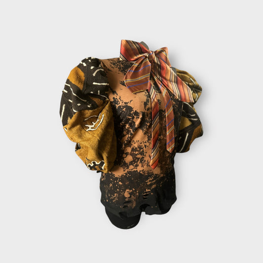 Distressed Couture Mudcloth Sleeve Tee