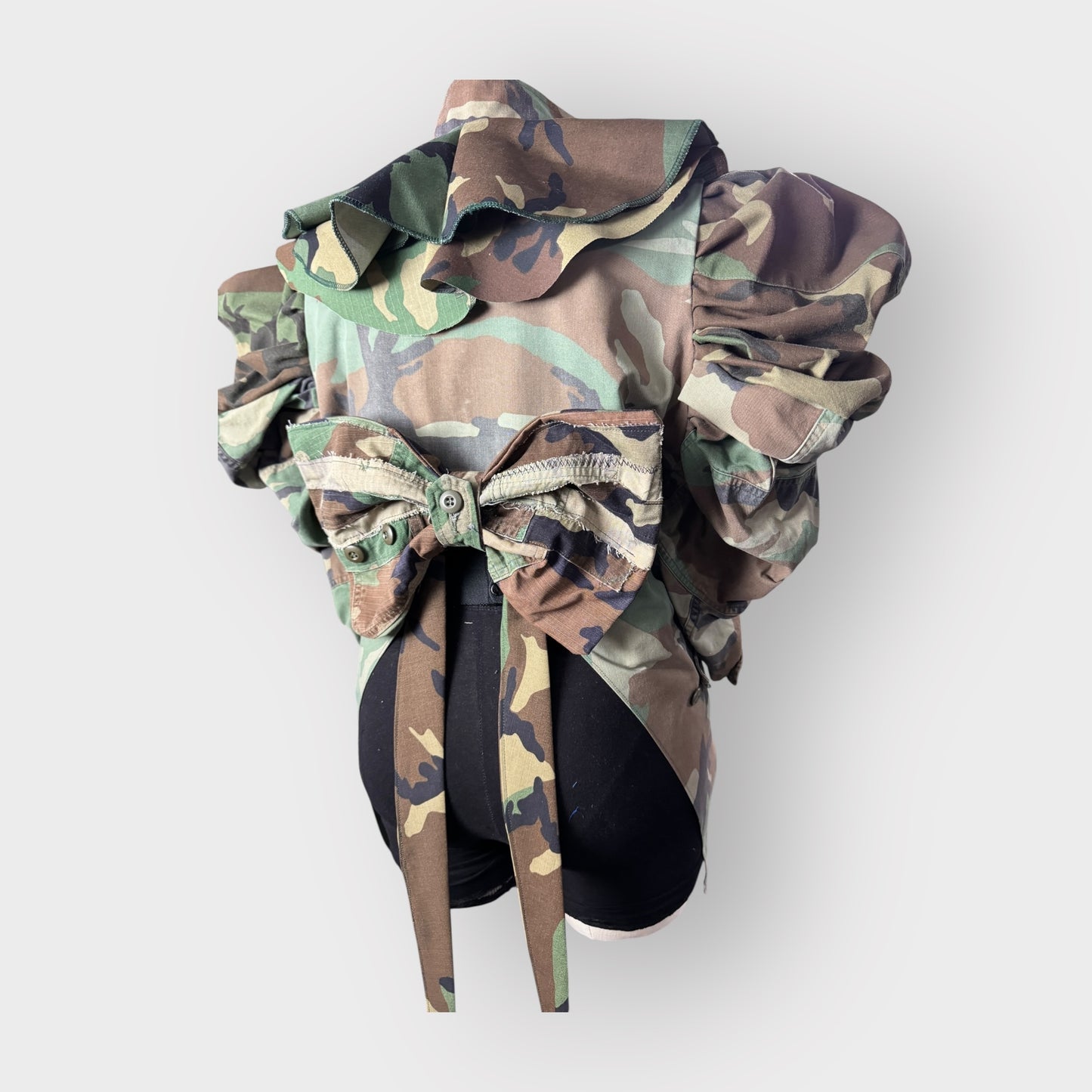 Ash Camo Couture Ruffle Tuxe Tail Jacket
