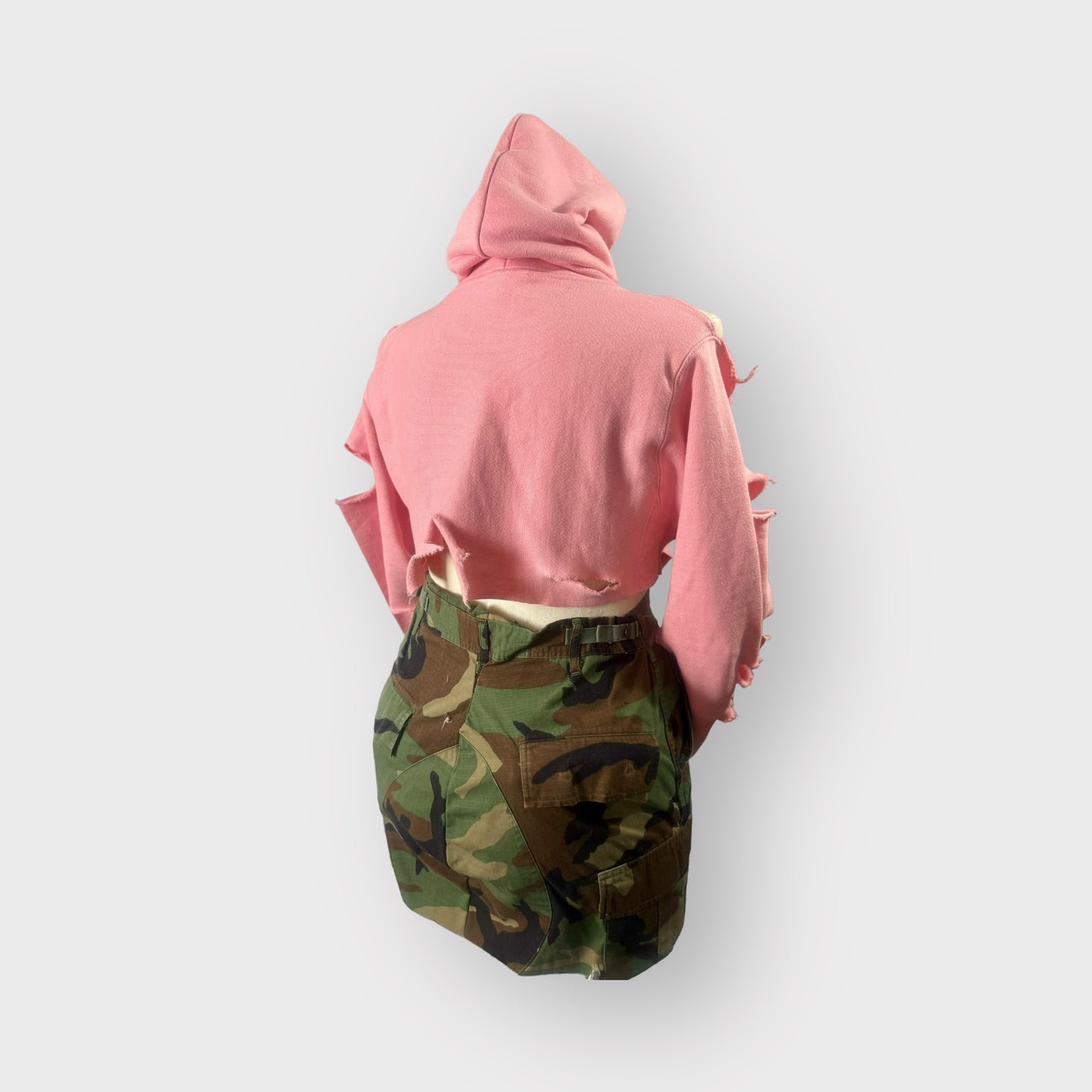 Distressed Corset Style Cropped Hoodie