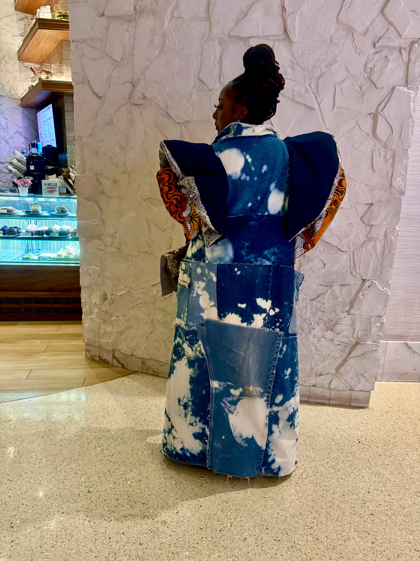 Custom Denim Patchwork Duster w Flounce Sleeves