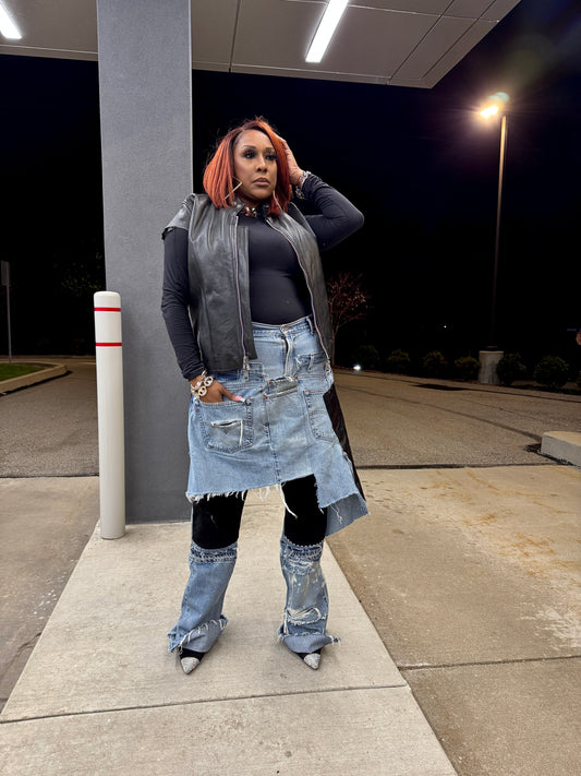 Double Denim Layover Patchwork Jeans