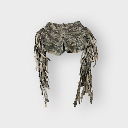 Digital Camo Exaggerated Fringe Shorts w Overlay