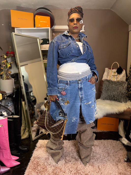 Street Style Joggers with Denim Over Skirt