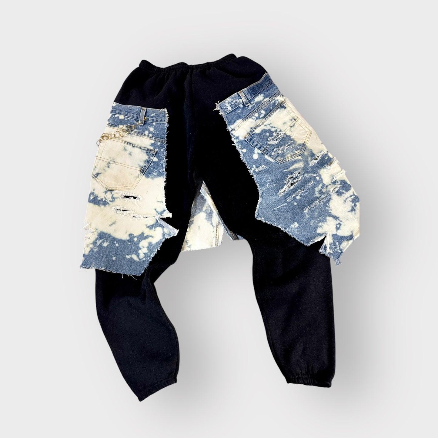 Distressed Denim Layover Joggers (Black)