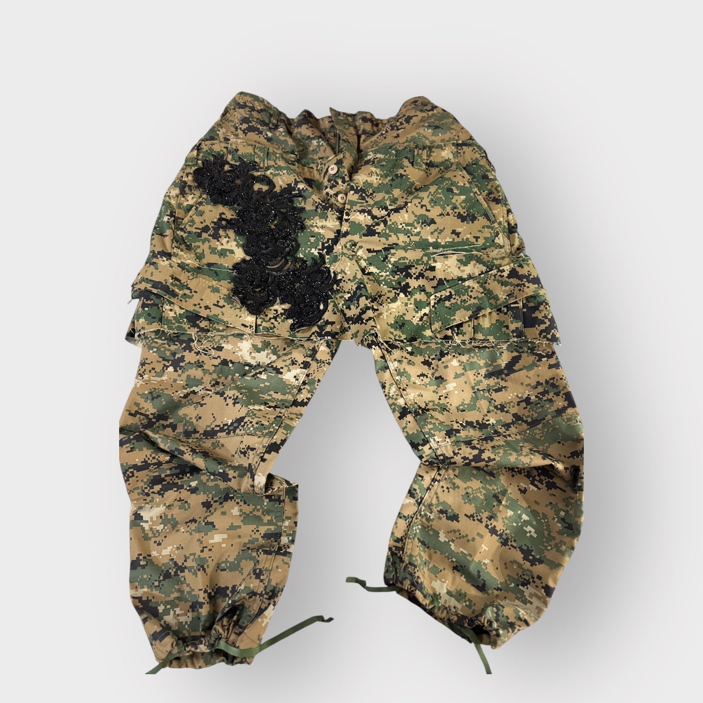 Digital Camo Layover Cargos w Couture Sequin