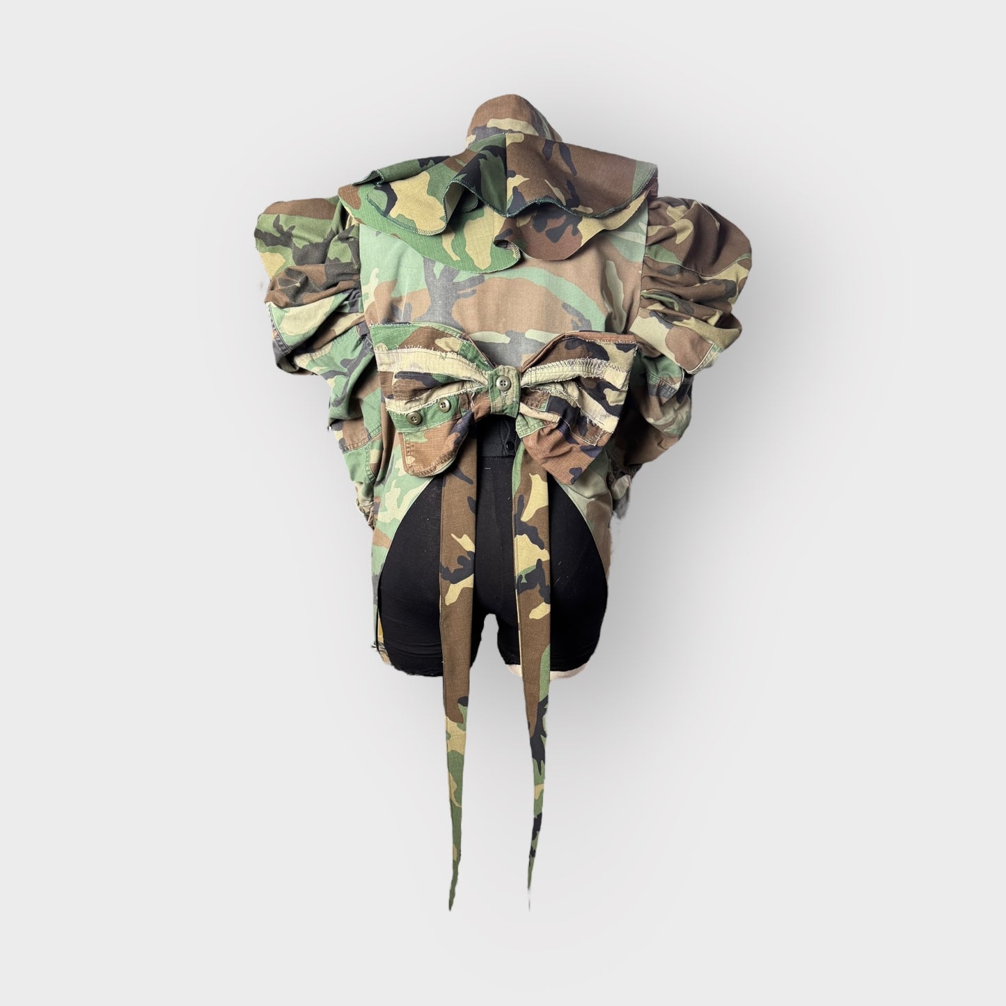 Ash Camo Couture Ruffle Tuxe Tail Jacket