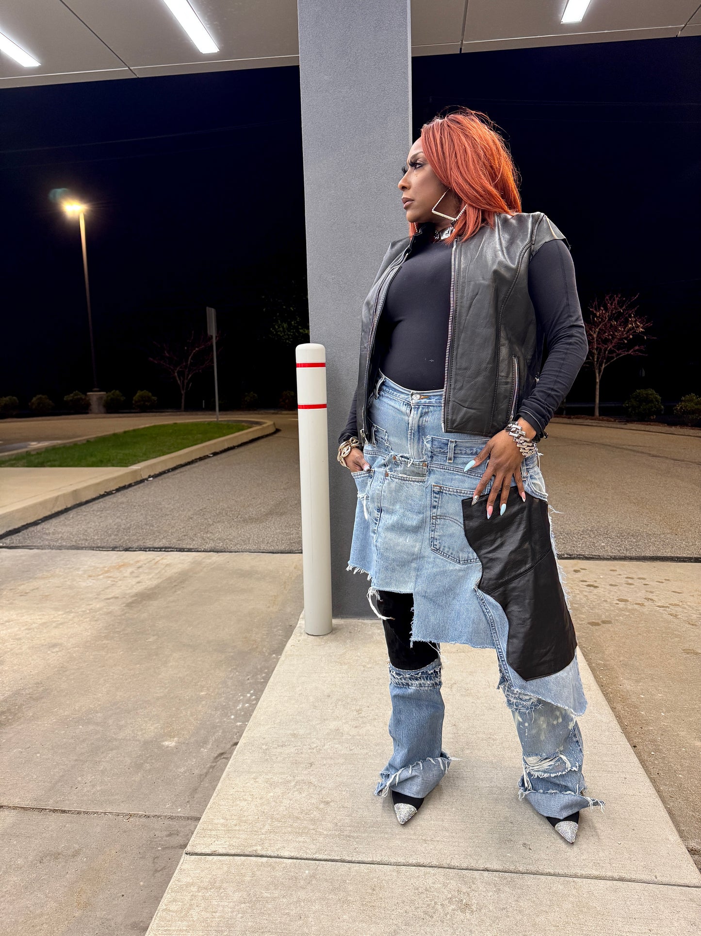 Double Denim Layover Patchwork Jeans
