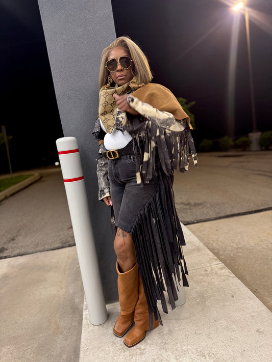 Ash Black Fringe Bermuda Shorts