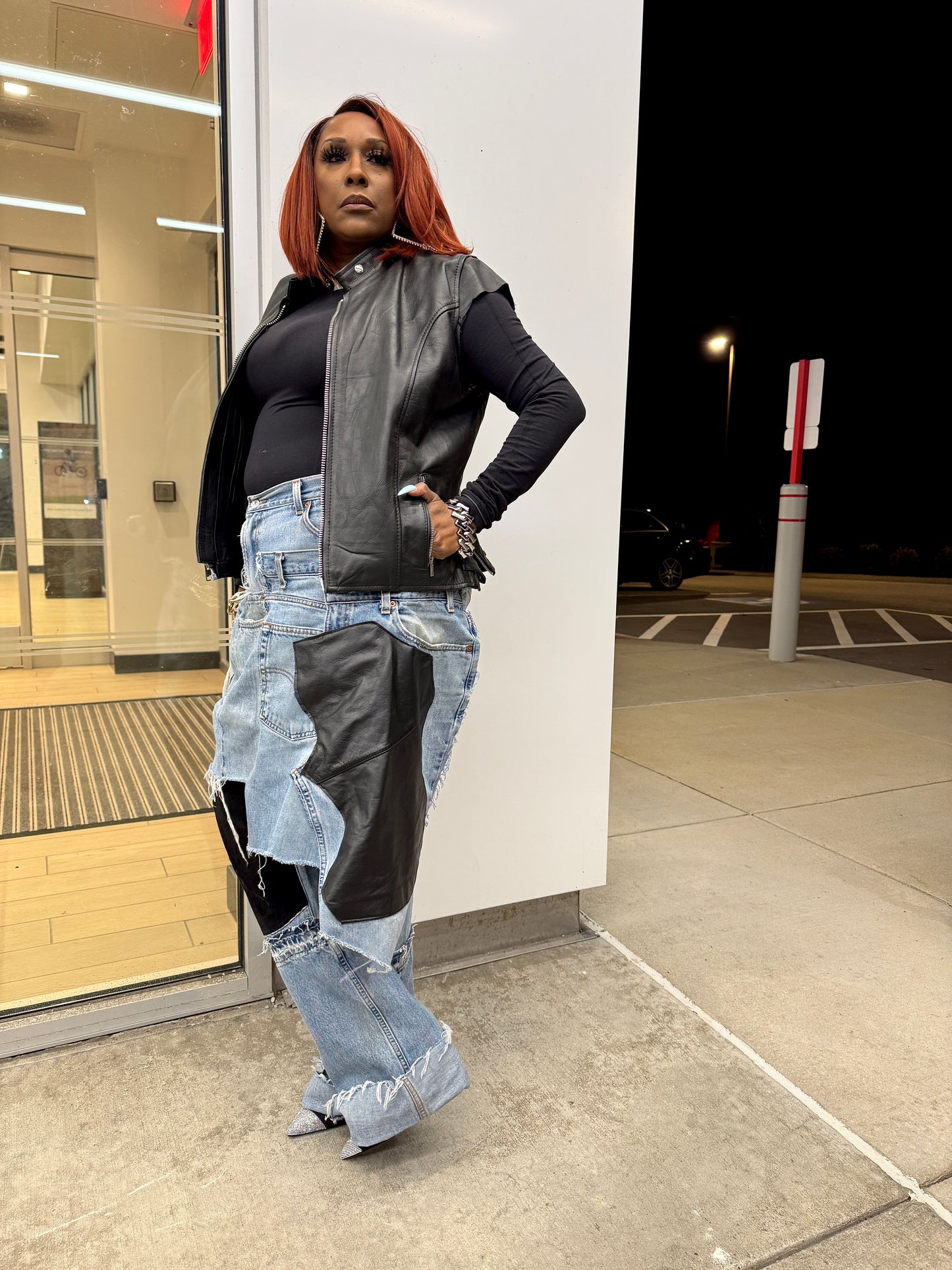 Double Denim Layover Patchwork Jeans