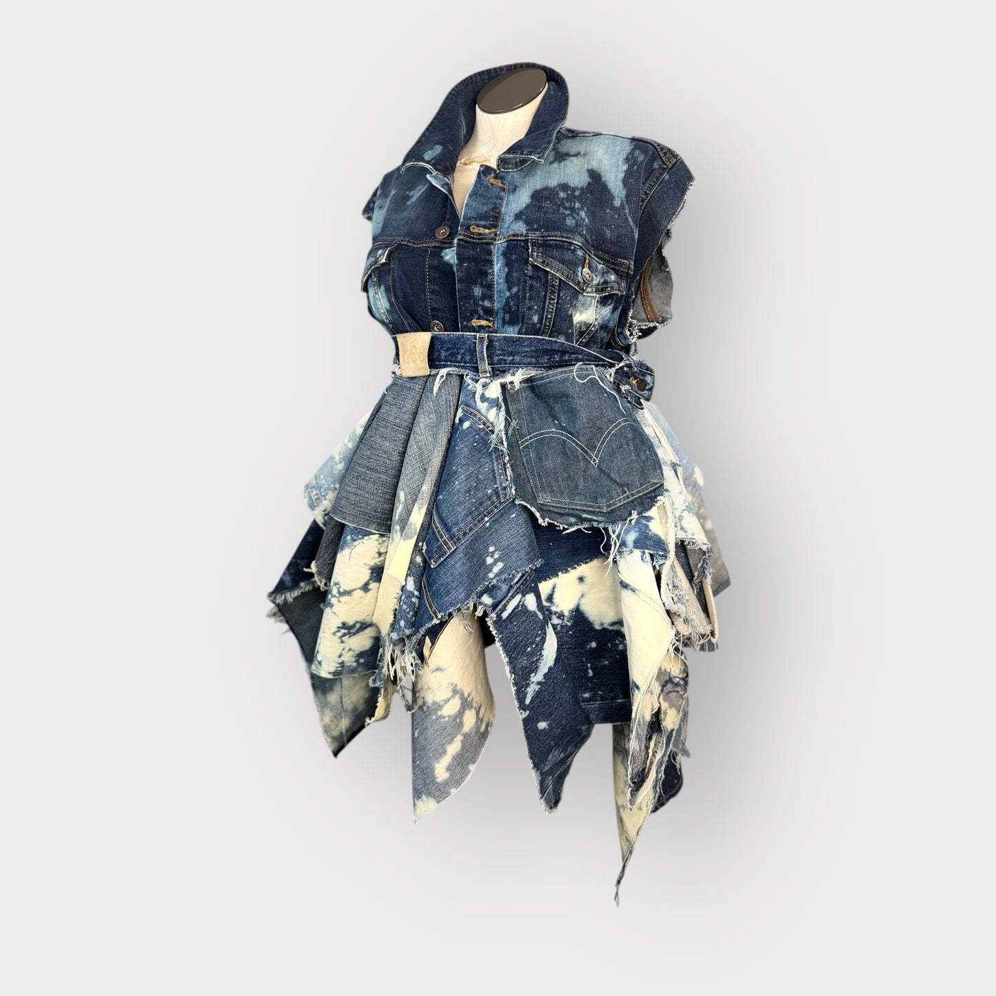 Distressed Multi Denim Peplum Dress