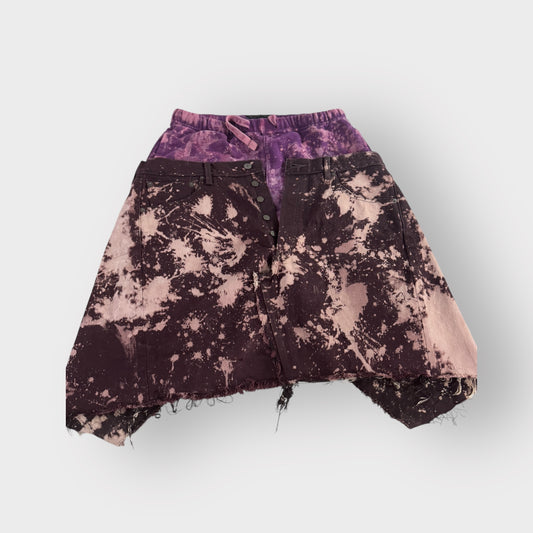 Distressed Denim Purple Overlay Drop Crotch Bermuda Style Joggers