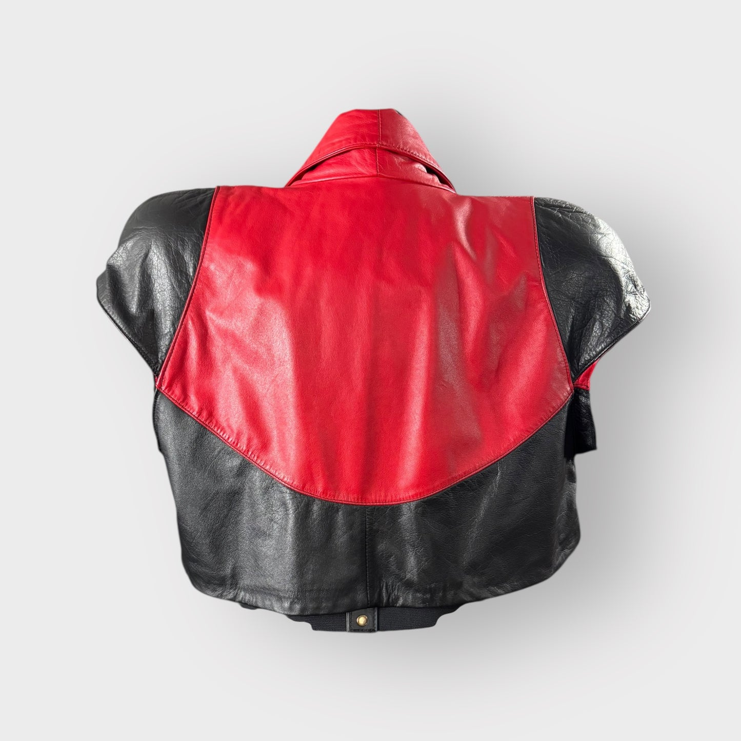 Color Block Power Shoulder Leather Crop Jacket