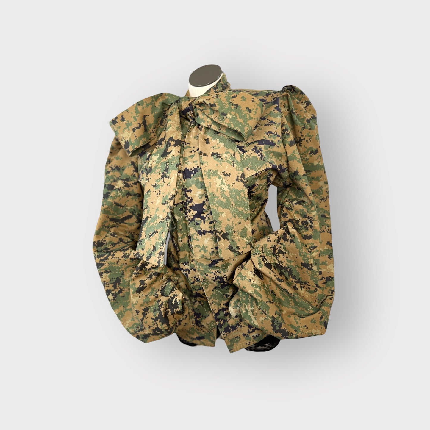 Digital Camo Shacket with Ribbon Collar n Bishop Sleeves