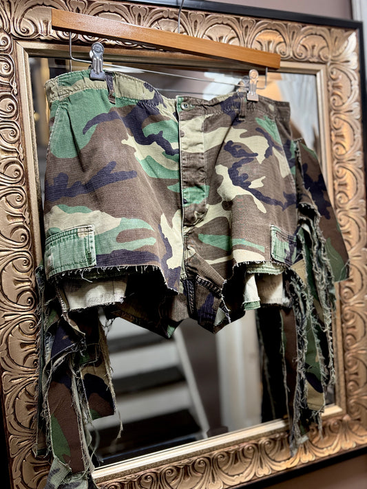 Fringe Camo Mini Shorts