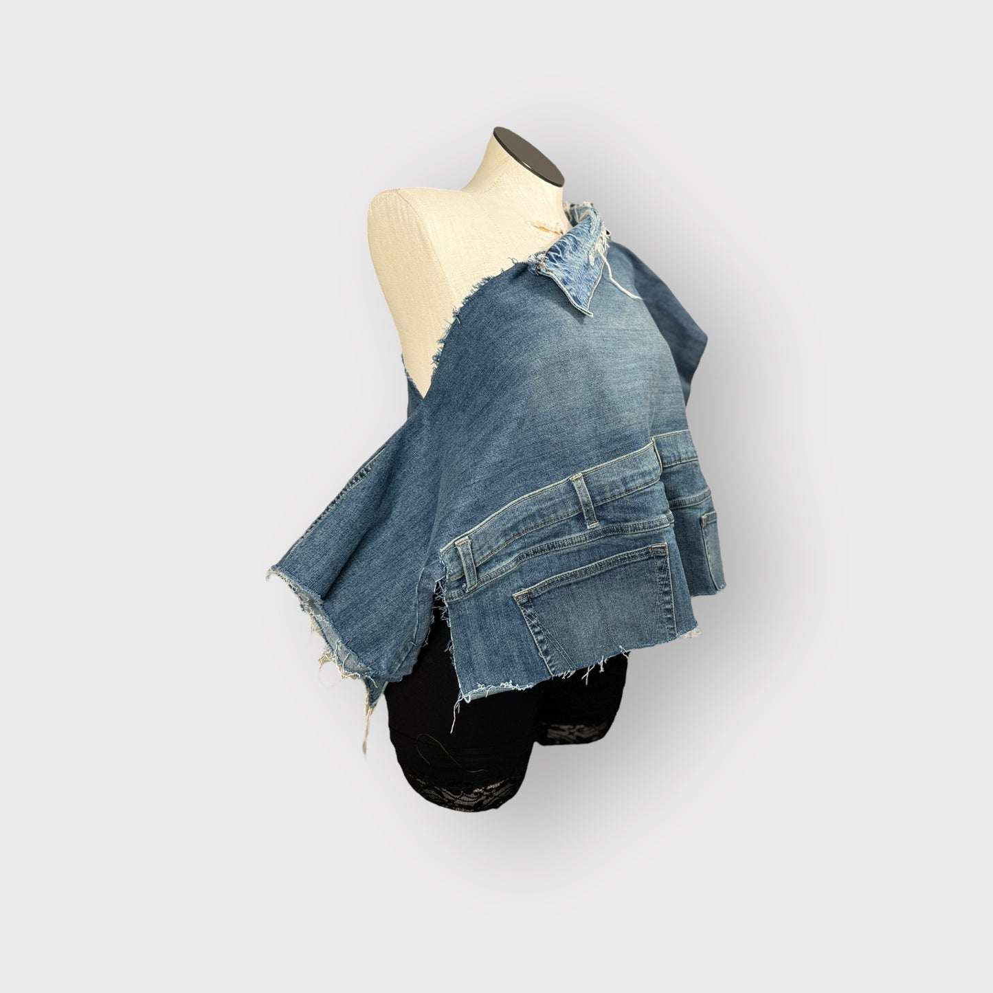 Off Shoulder Denim Poncho