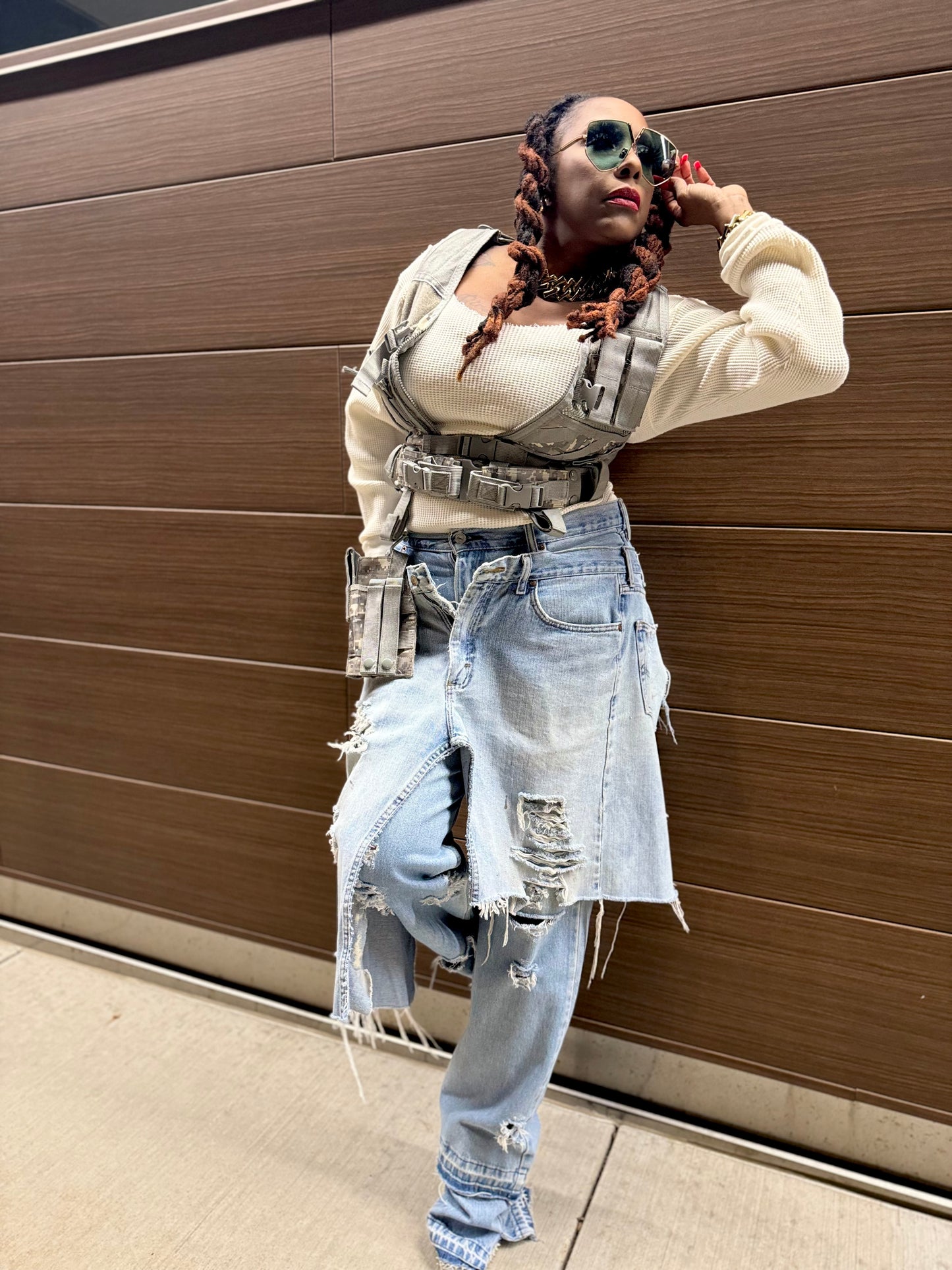 Demure Denim Street Style Over Skirt Jeans