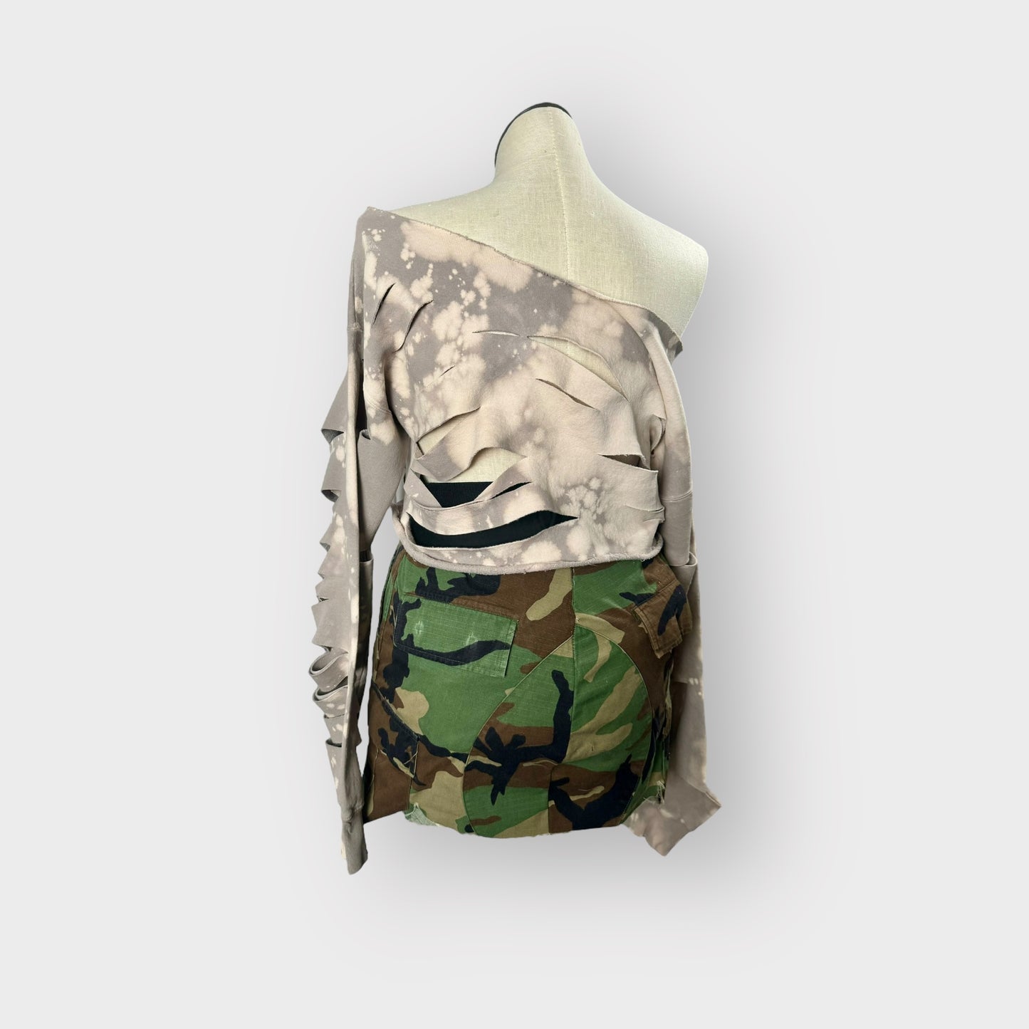 Distressed Off Shoulder Crop Crewneck