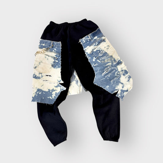Distressed Denim Layover Joggers (Black)