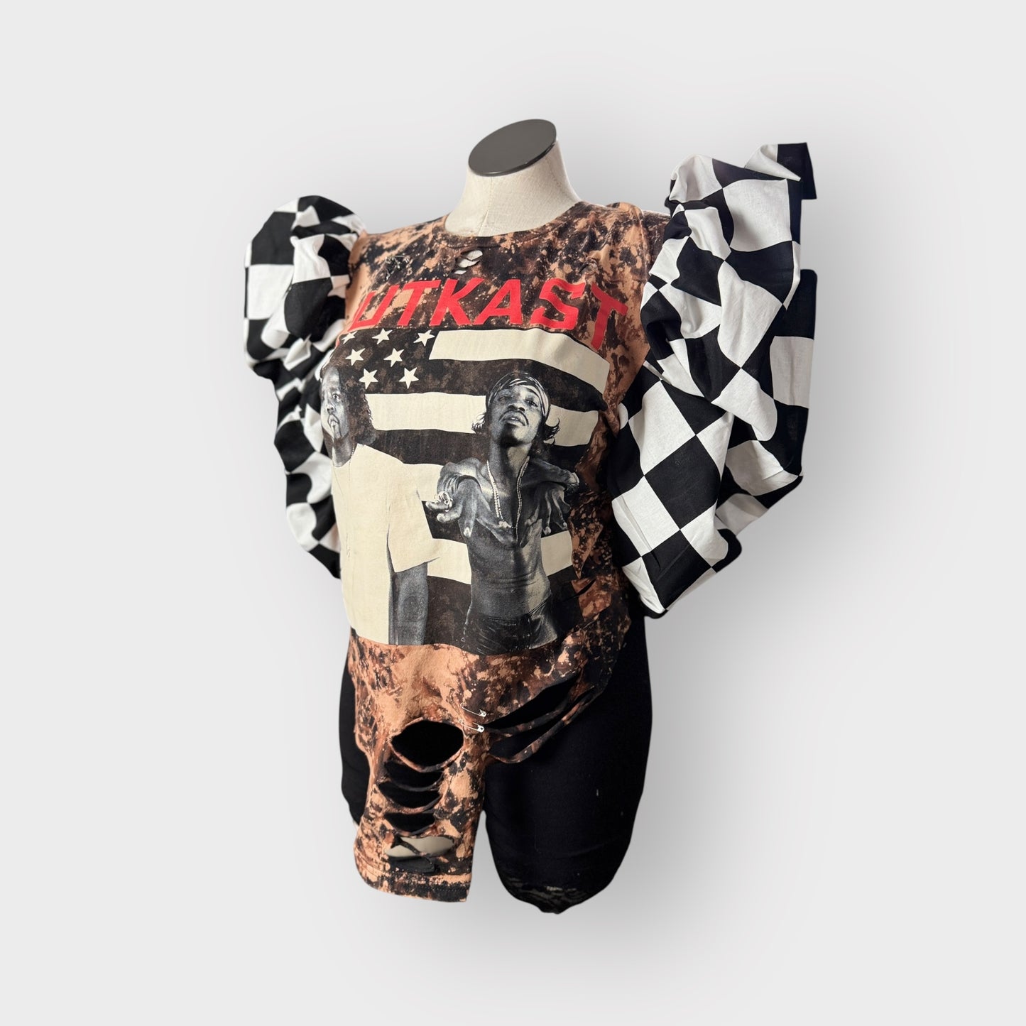 Distressed Checkered Cropped Back Tee