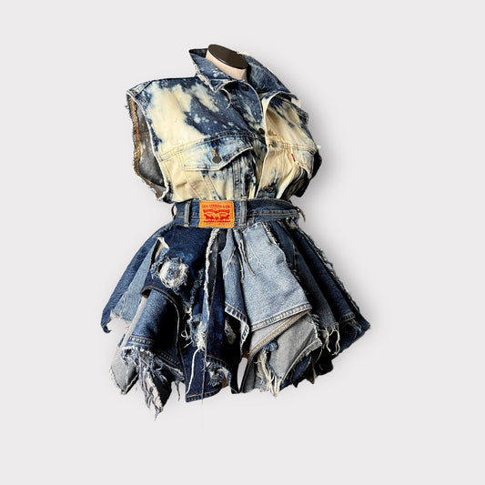 Distressed Denim Layered Peplum