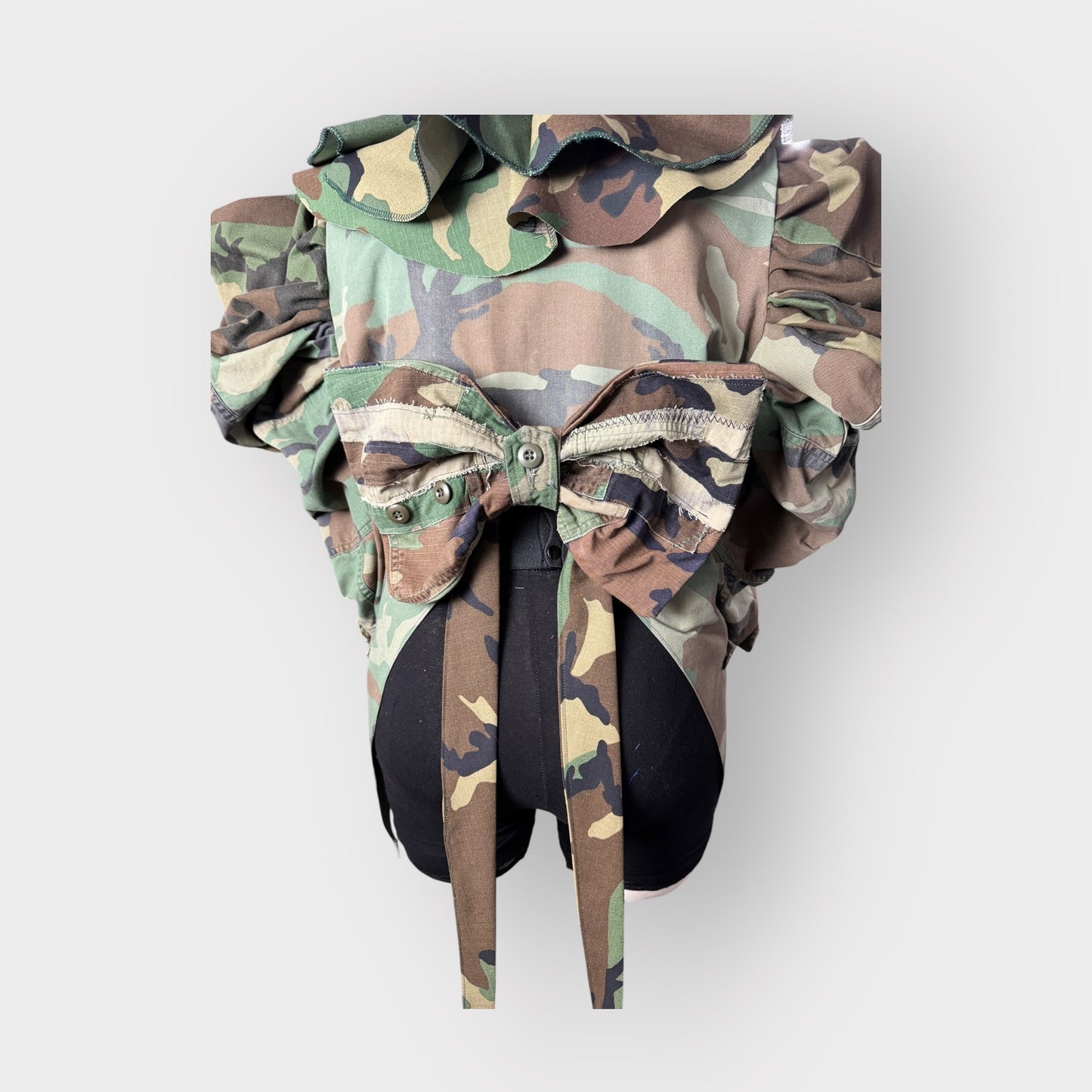 Ash Camo Couture Ruffle Tuxe Tail Jacket