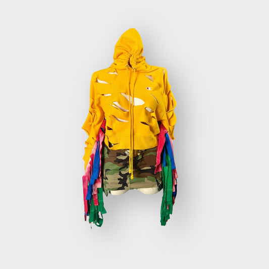 Multicolor Fringe Crop Hoodie