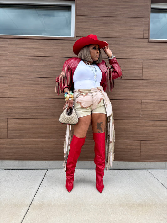 Desert Storm Overskirt Fringe Camo Shorts