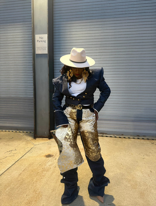 Couture Denim Metallic Pony Hair Jeans (Made to Order)