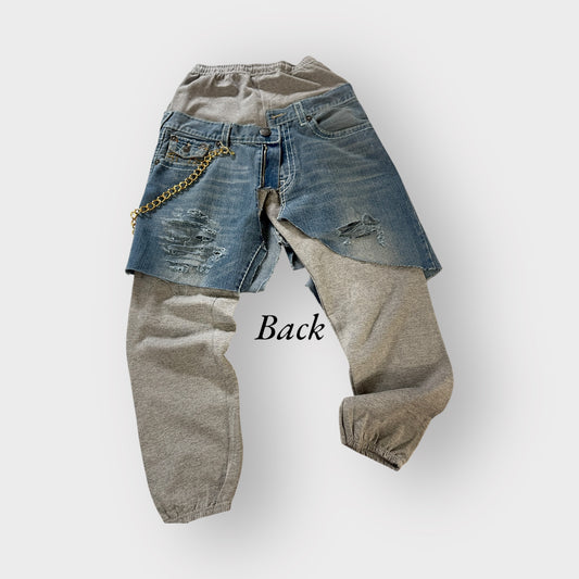 Distressed Denim Layover Joggers