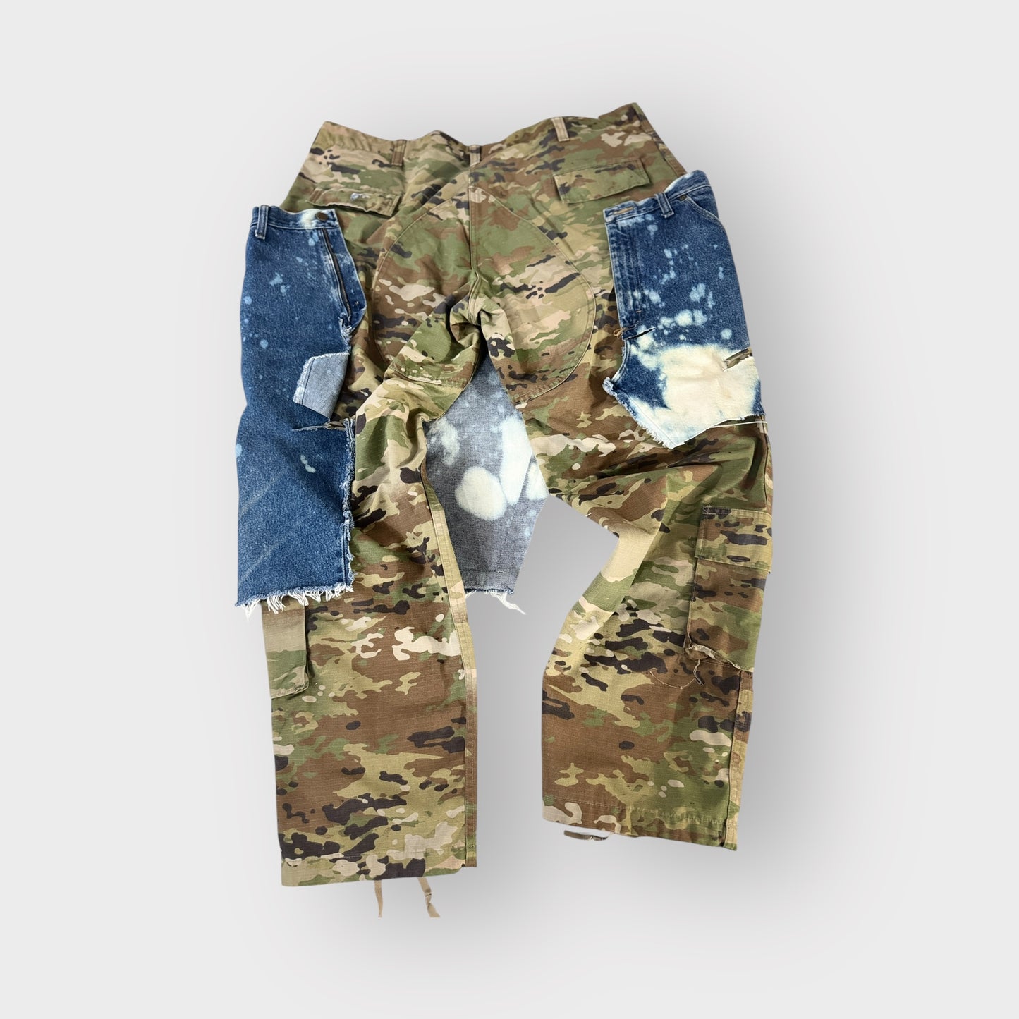 Distressed Denim Layover Camo Cargos