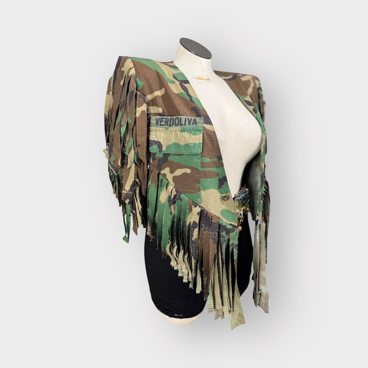 Camo Cowgirl Couture Tuxe Tail Fringe Power Shoulder Poncho