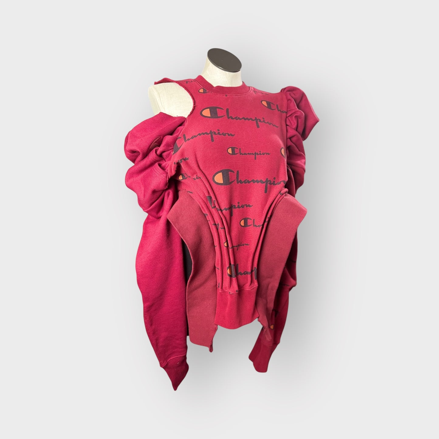 Corset Style Off the Shoulder Puff Sleeve Crewneck