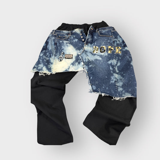 Denim Distressed Layover Joggers