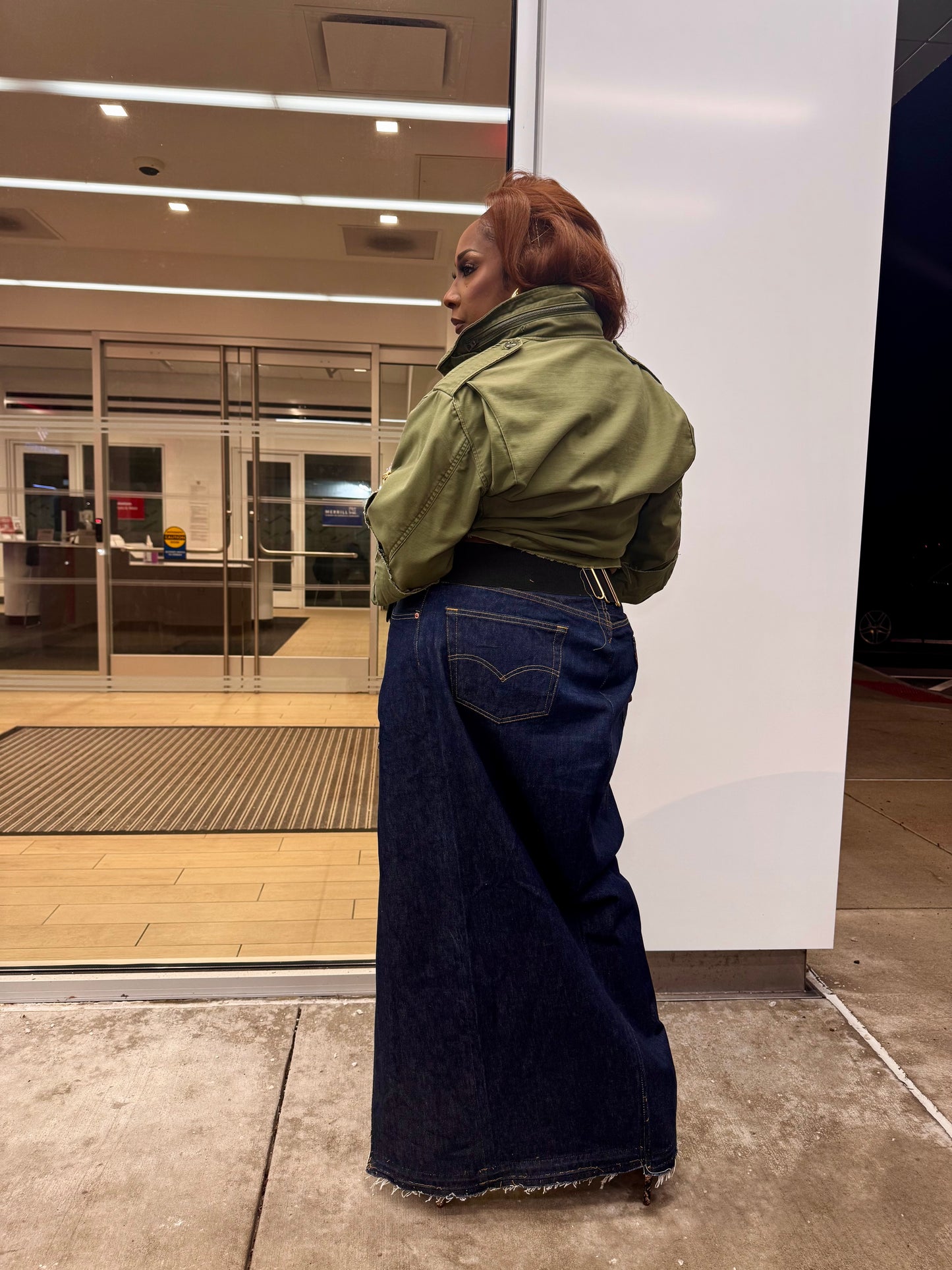 Denim Pinned up Maxi Skirt