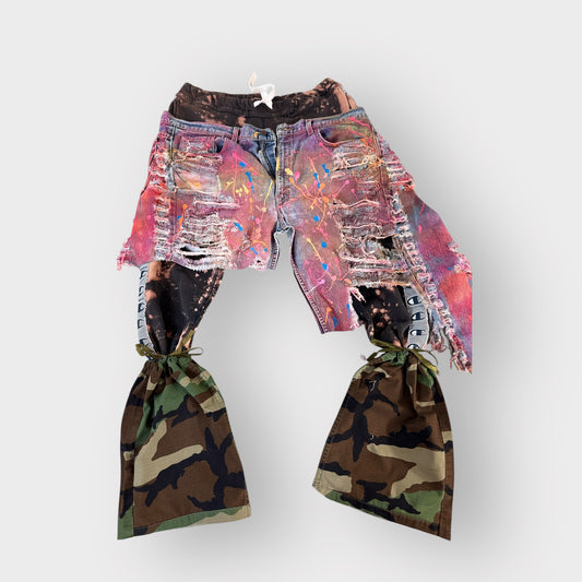 Distressed Rainbow Denim Layover Joggers