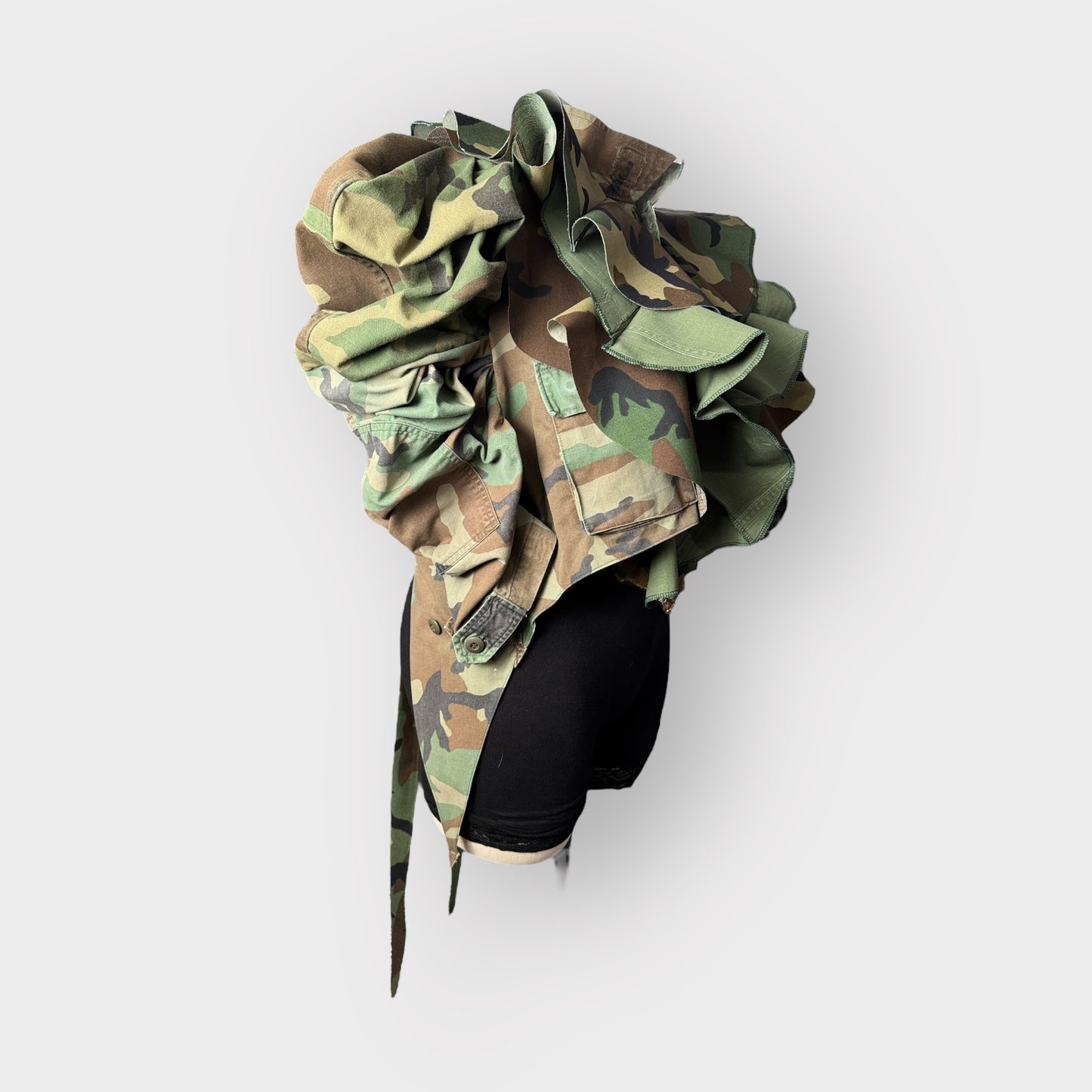 Ash Camo Couture Ruffle Tuxe Tail Jacket